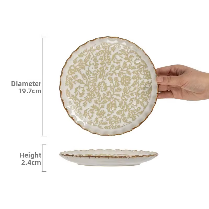 Assiette creuse en céramique, motif végétal moderne, assiette ronde pour le dîner, vaisselle de tabl