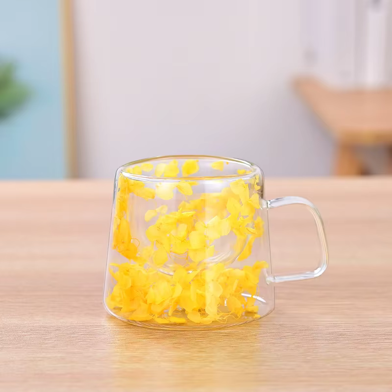 Tasse en verre à Double paroi de 200ml, motif de fleurs claires, thé au lait, café, tasse à lait ave