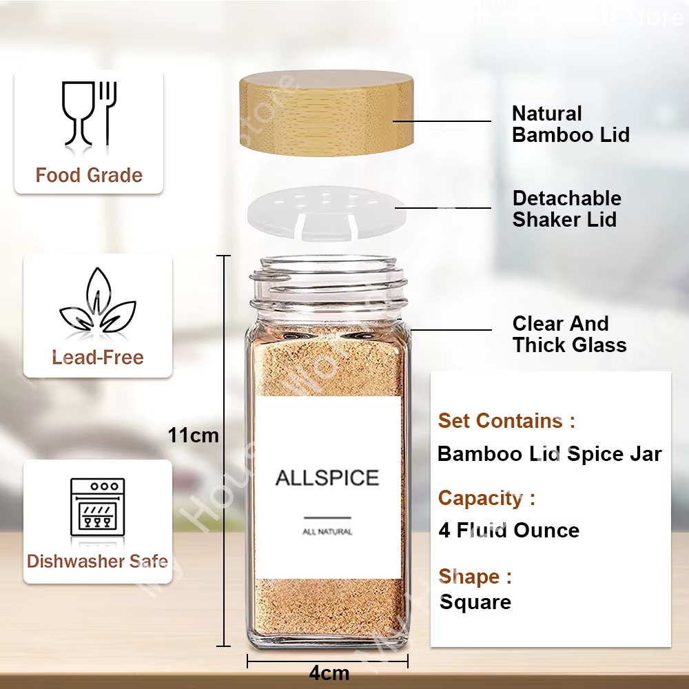 Pots à épices en verre avec couvercle en bambou, récipients d'assaisonnement, Pot à épices, salière,