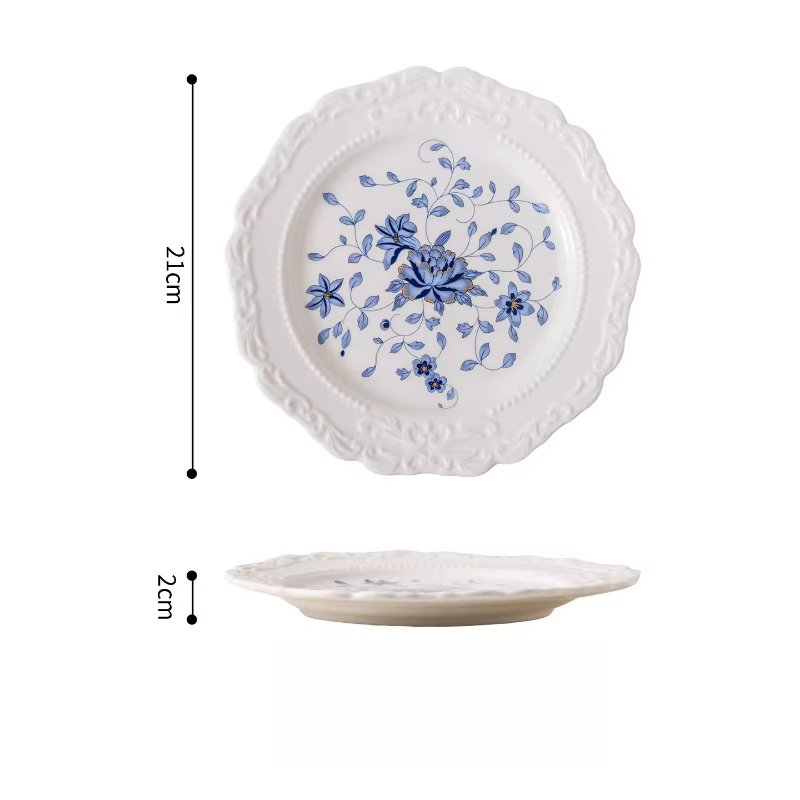 Assiette à manger occidentale en céramique, décoration de maison en Relief haut de gamme française, 