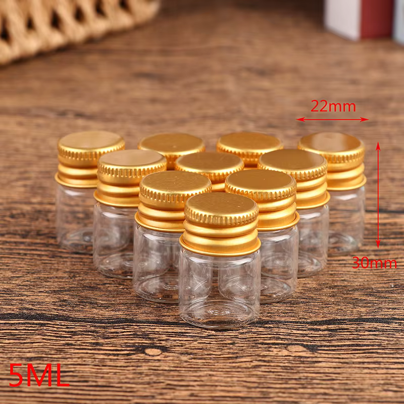 Bouteilles en verre avec couvercles en aluminium, petits Mini pots en verre, 6 tailles, 5ml/7ml/10ml