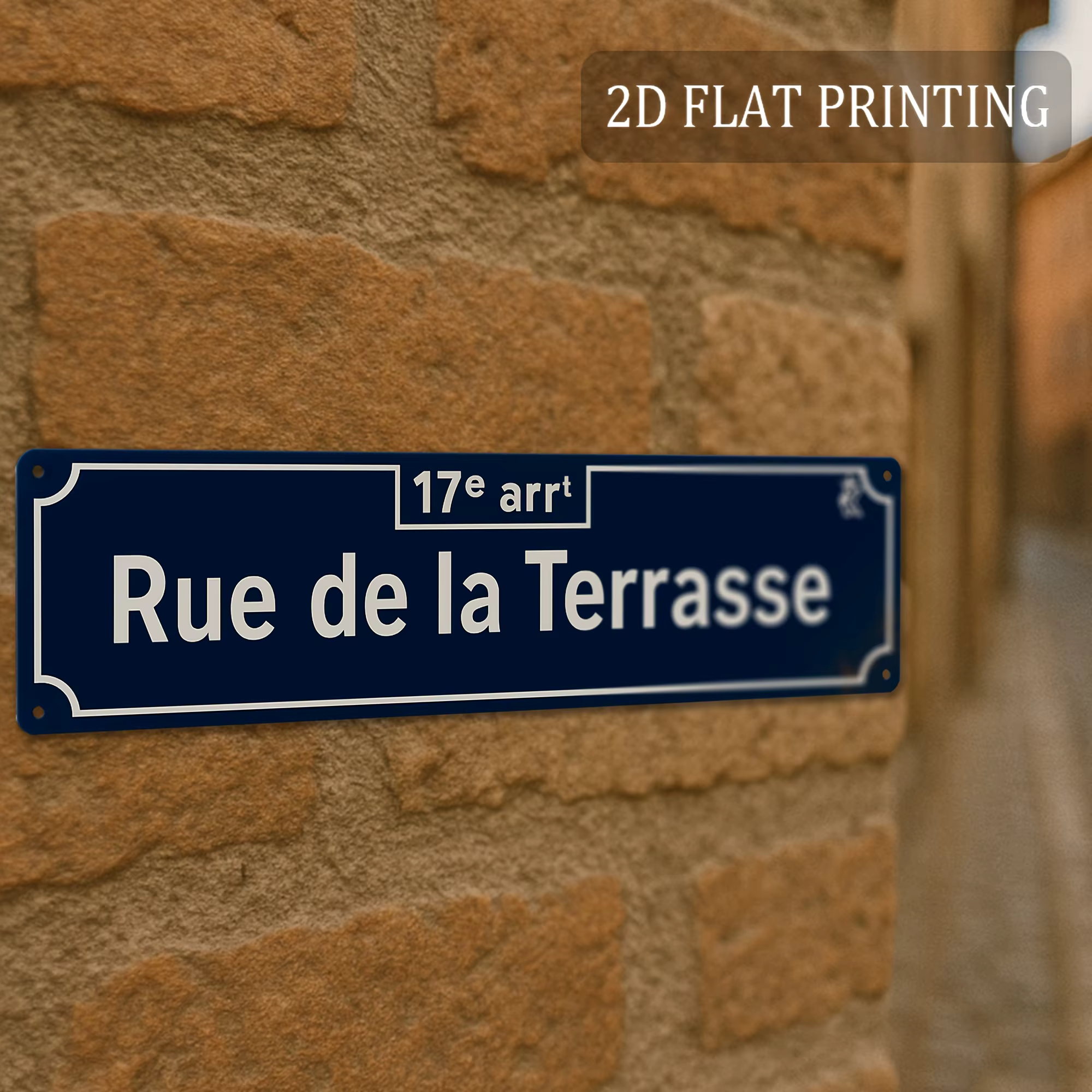 Plaque Métallique 2D Plate « Rue De La Terrasse » Style Français, Décoration Murale Vintage Nom de R