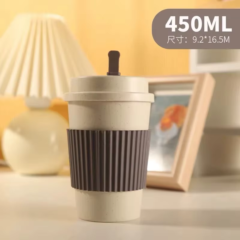 Tasse à café portable réutilisable avec paille de blé, vaisselle, passe au lave-vaisselle, standard 