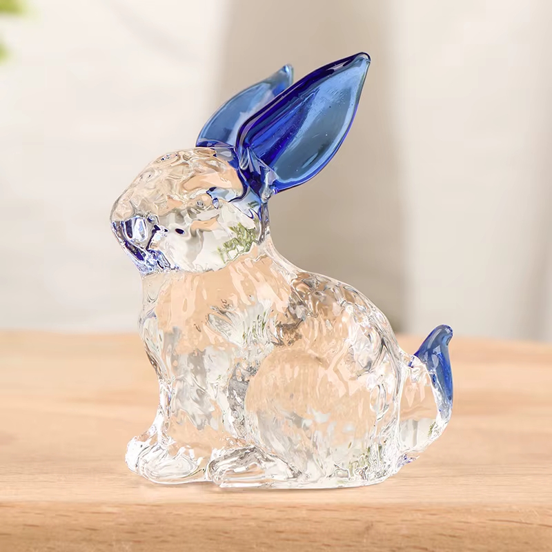 Statue en cristal de main de lapin en verre, ornements de figurine d'animal, sculpture de jardin sou