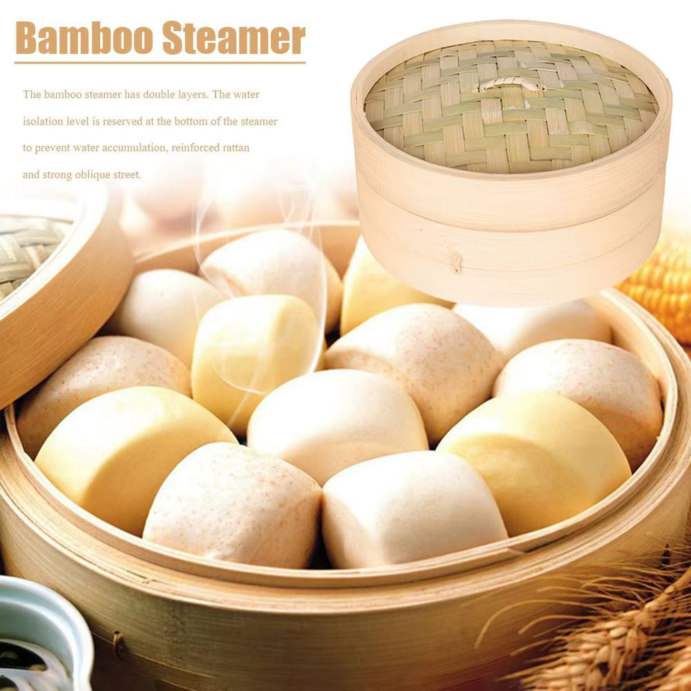 Cuiseur Vapeur en Bambou avec Couvercle, Ustensiles de Cuisine, Marmite, 10/15/20cm