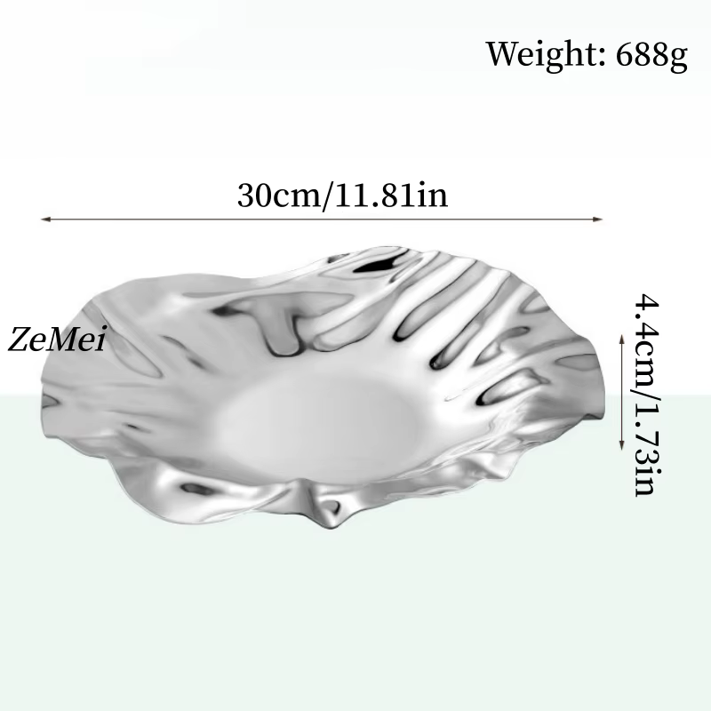 Assiette à fruits de style européen en forme de cercle avec des ondulations, assiette en acier inoxy