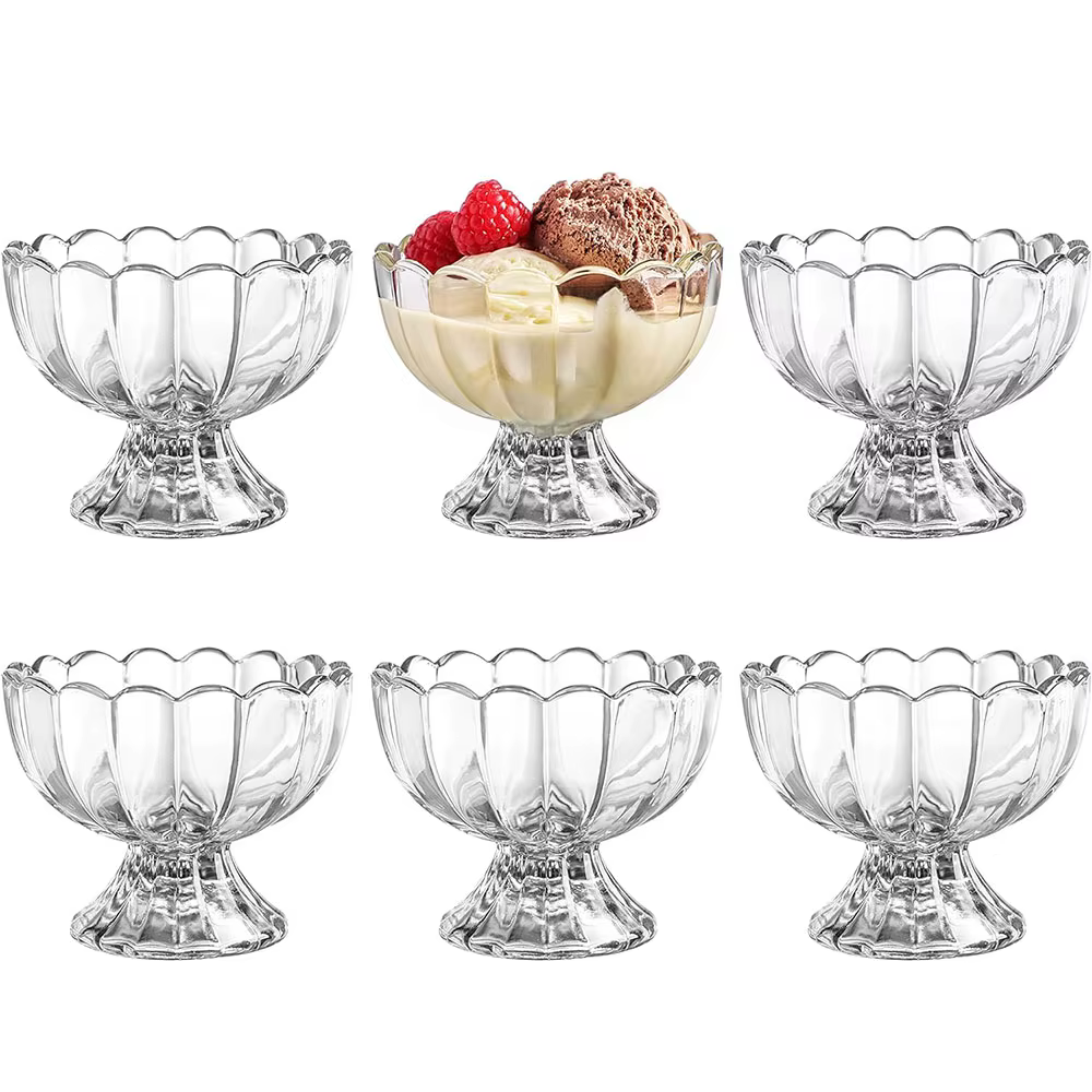 Bol à dessert en verre tulipe à pied de 5 oz – Idéal pour les coupes glacées, les desserts, les coup