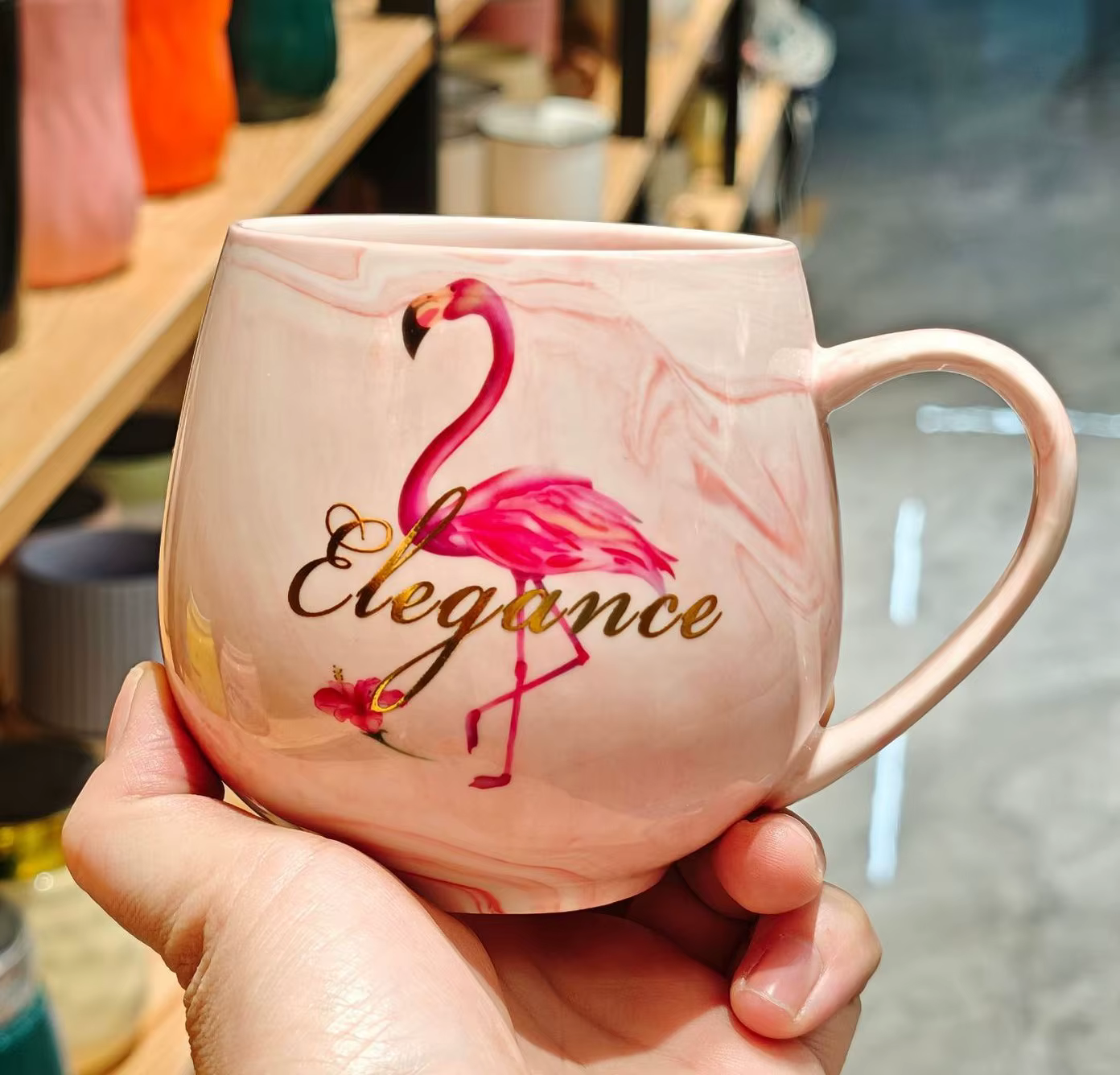 Tasse créative en céramique et marbre, tasse à café en forme de flamant rose, tasse à thé, bureau, B