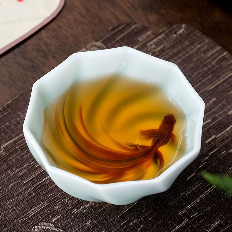 Tasses à thé céladon créatives, bols à thé Koi faits à la main, service à thé Kung Fu chinois, tasse