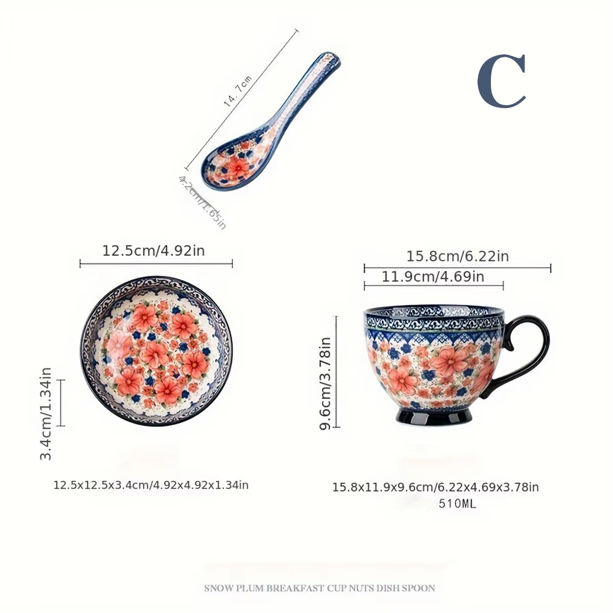 Ensemble de tasses en céramique polonaise avec couvercles, tasses à café florales rétro faites à la 