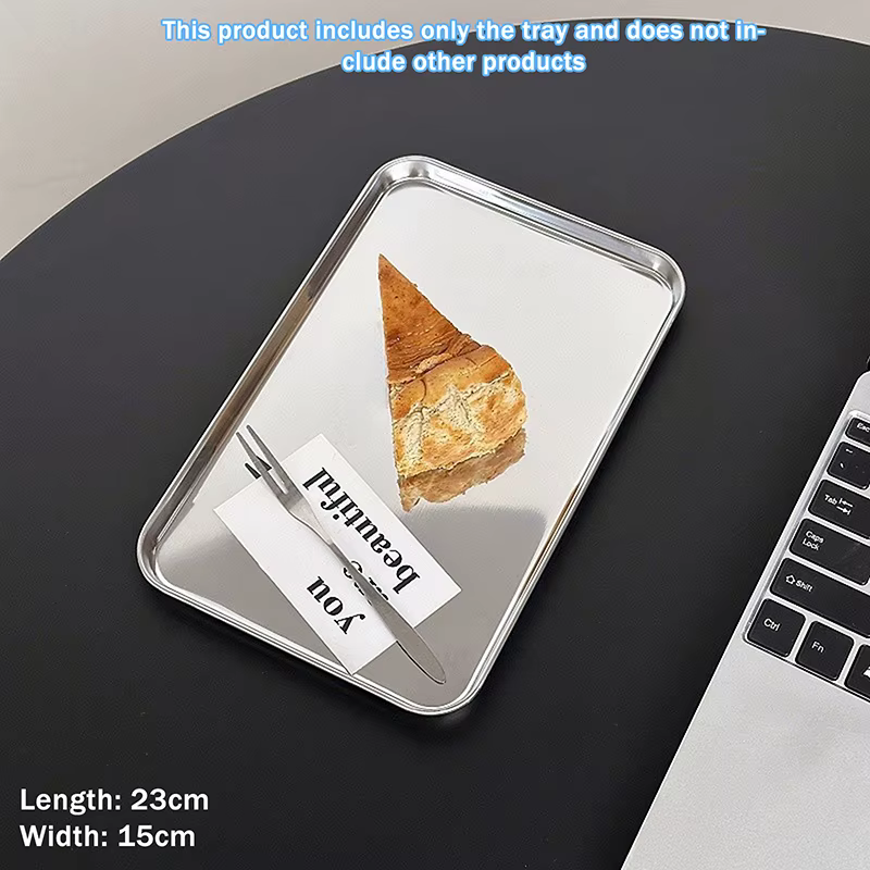Assiette rectangulaire en acier inoxydable de style nordique pour café, snacks, gâteaux, plateau de 