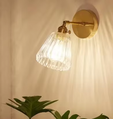 JIANKELONG Applique murale moderne en verre, abat-jour transparent en cuivre nordique, décoration mu