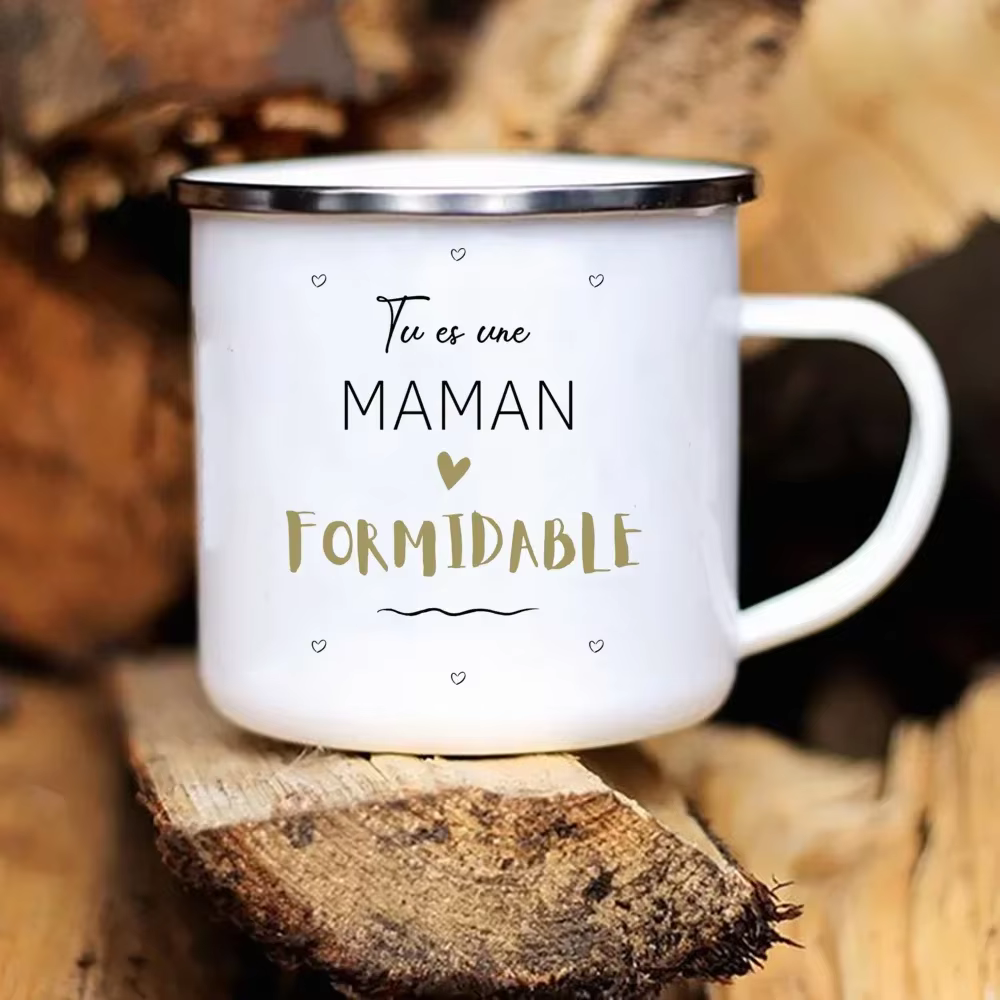 Tasse en émail imprimée française frère amis boisson lait tasses à café annonce de grossesse tasses