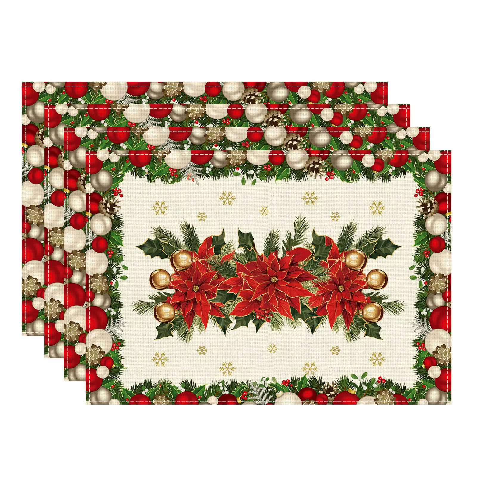 Noël Poinsettias feuilles cloches flocons de neige hiver napperons de noël tapis de Table pour la ma