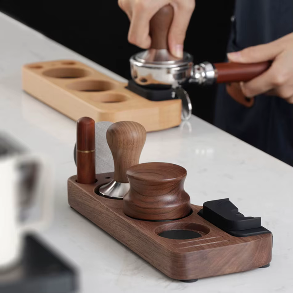 Support de Tamper et Porte-Filtre en Bois de Noyer pour Accessoires d'Espresso 51MM 54MM 58MM – Stat