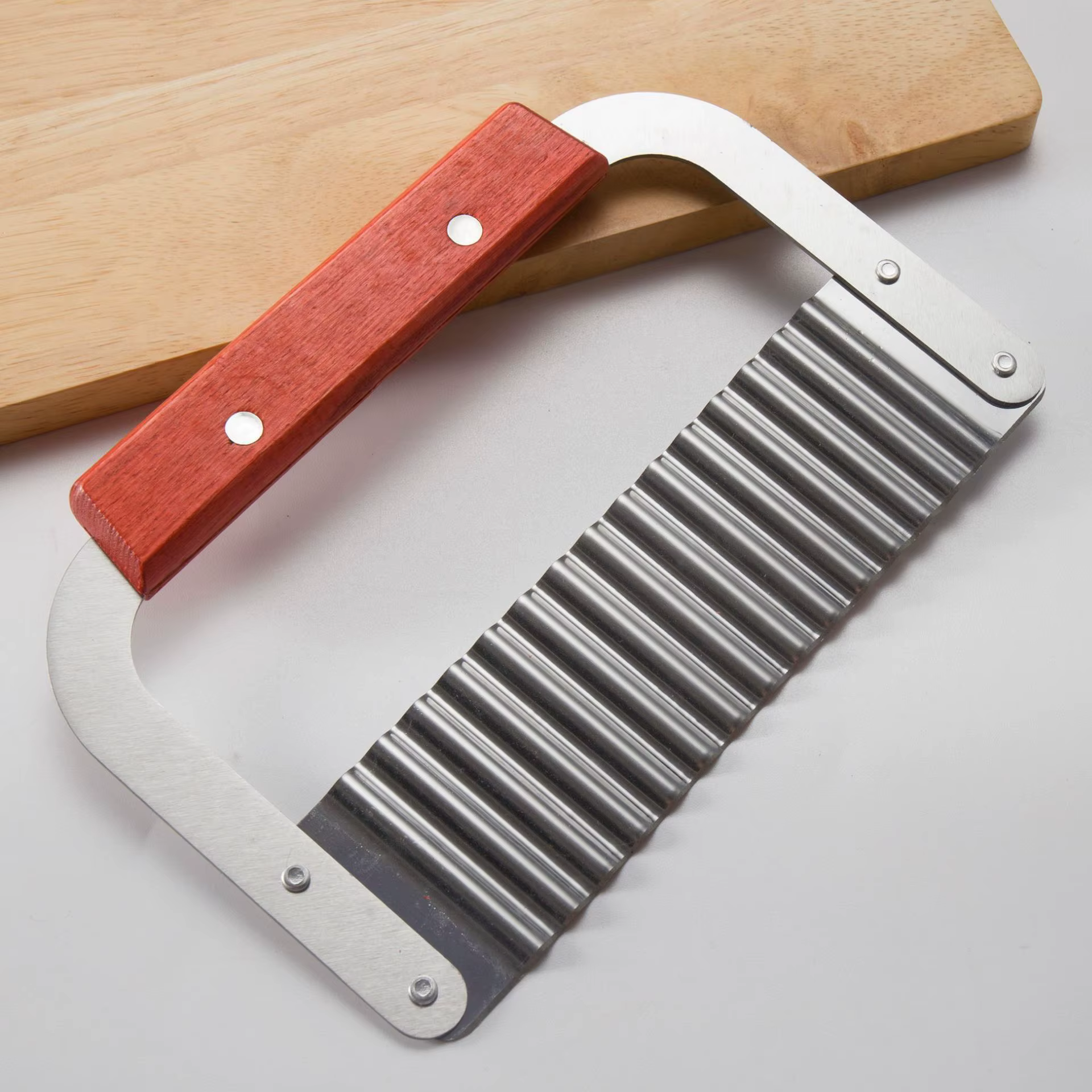 Couteau ondulé avec manche en bois en acier inoxydable, couteau à pommes de terre en dents de loup, 