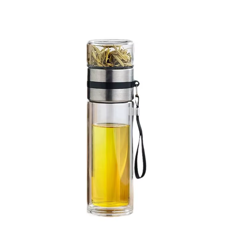 Tasse à thé en verre borosilicaté transparent à double paroi avec poignée, bouteille en verre portab