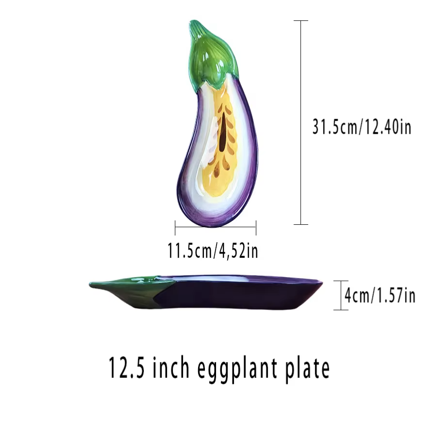 Assiette créative d'aubergine violette végétale, nouvelle assiette à collation en céramique de forme
