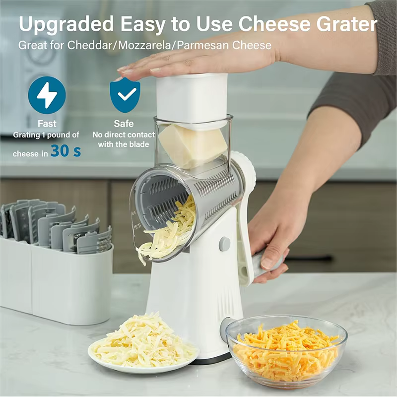LMETJMA 5 en 1 râpe à fromage rotative broyeur cuisine Mandoline légumes Julienne trancheuse gaufre