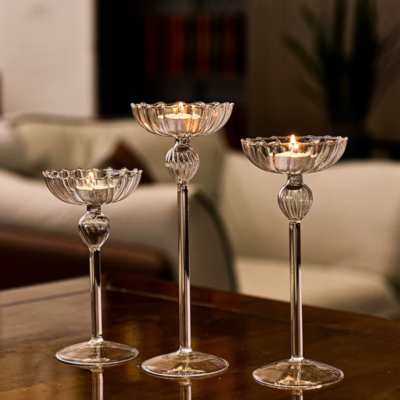 Bougeoir artisanal en verre, pieds hauts, pour salon, chambre à coucher, Table de bureau