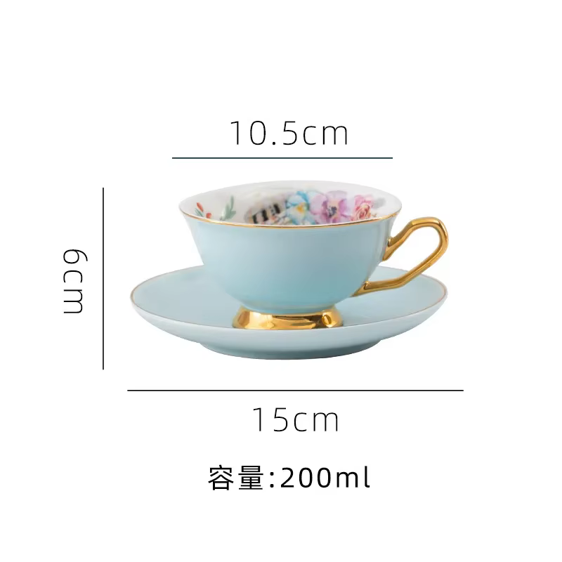 Tasse à café émaillée en céramique avec assiette, couleur bordée d'or, tasses à thé de l'après-midi,
