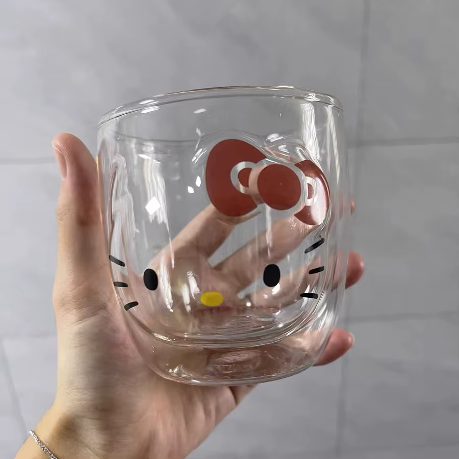 Tasse en verre double paroi Hello Kitty, isolante, motif dessin animé tendance, pour lait, accessoir