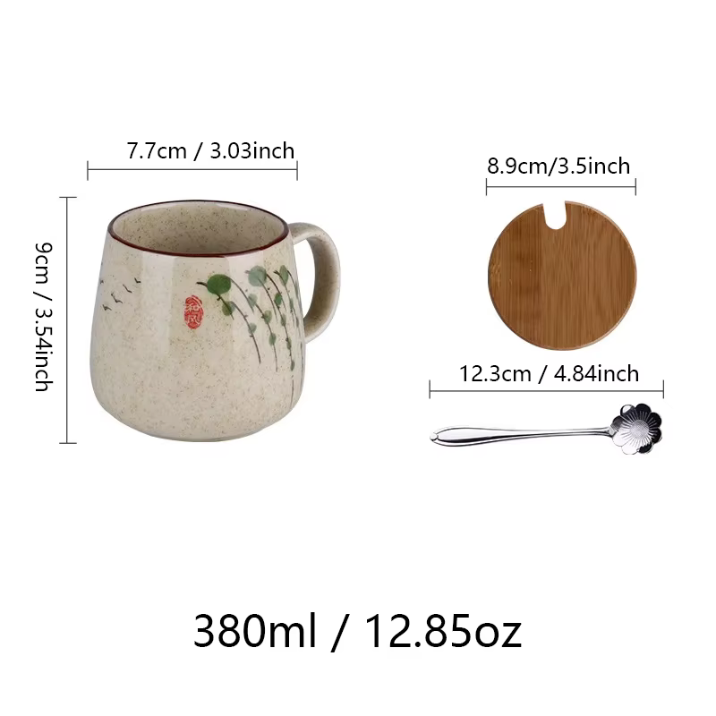 YWDL – tasse à café japonaise en céramique de 350ml, avec couvercle et cuillère, tasses à lait pour 