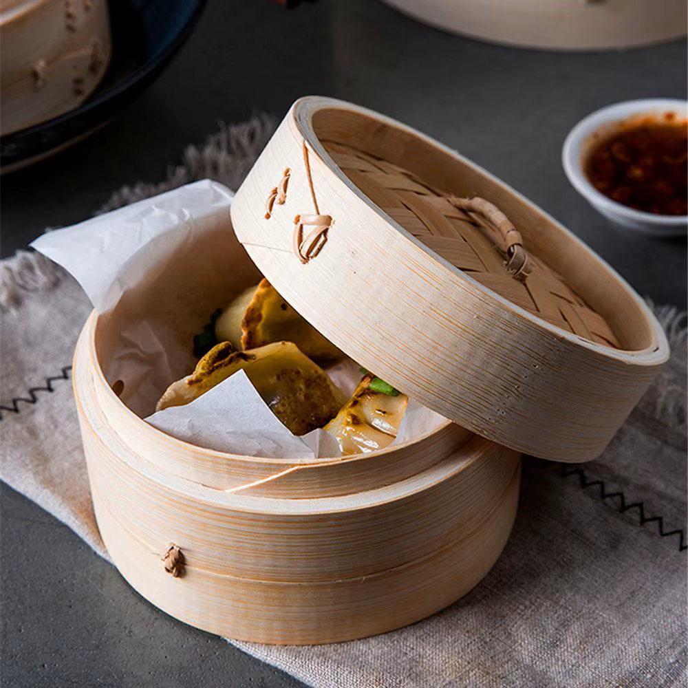 Cuiseur Vapeur en Bambou avec Couvercle, Ustensiles de Cuisine, Marmite, 10/15/20cm