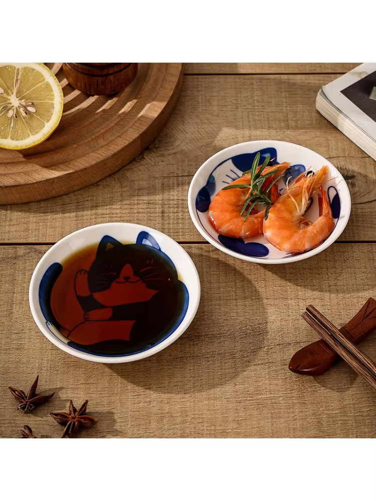 Plat à Sauce à Dessert en céramique de Style japonais, vaisselle créative et mignonne, motif de chat