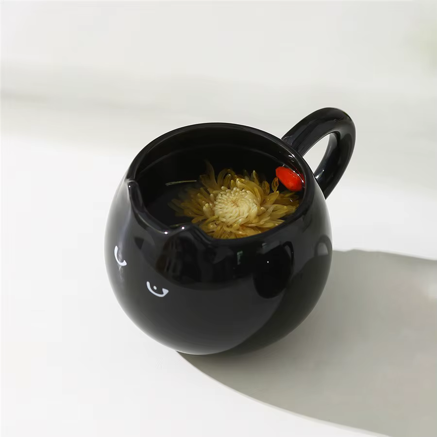 Tasse à café chaton noir, tasse d'eau en céramique de bureau, créative peinte à la main pour petit d