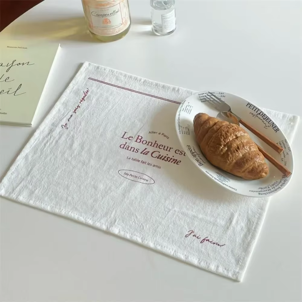 Napperons imprimés doux rétro en coton, tissu de fond de photo carré, tapis de nourriture occidental