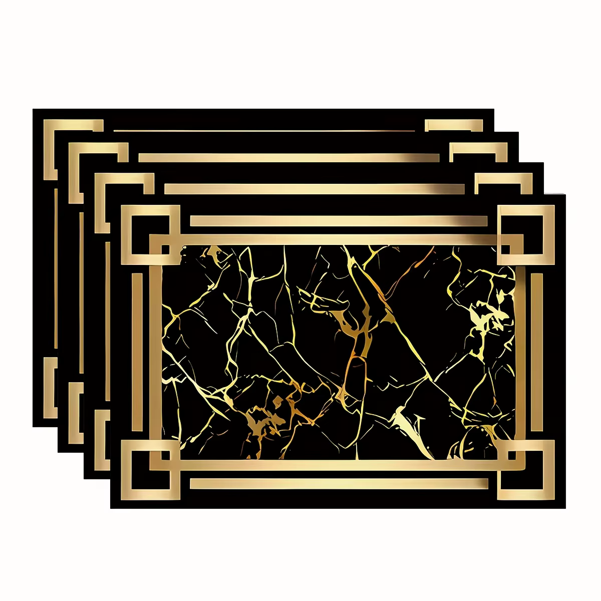 1 sous-plat en lin de cuisine à motifs noirs et dorés, adapté à la décoration de table à manger à la