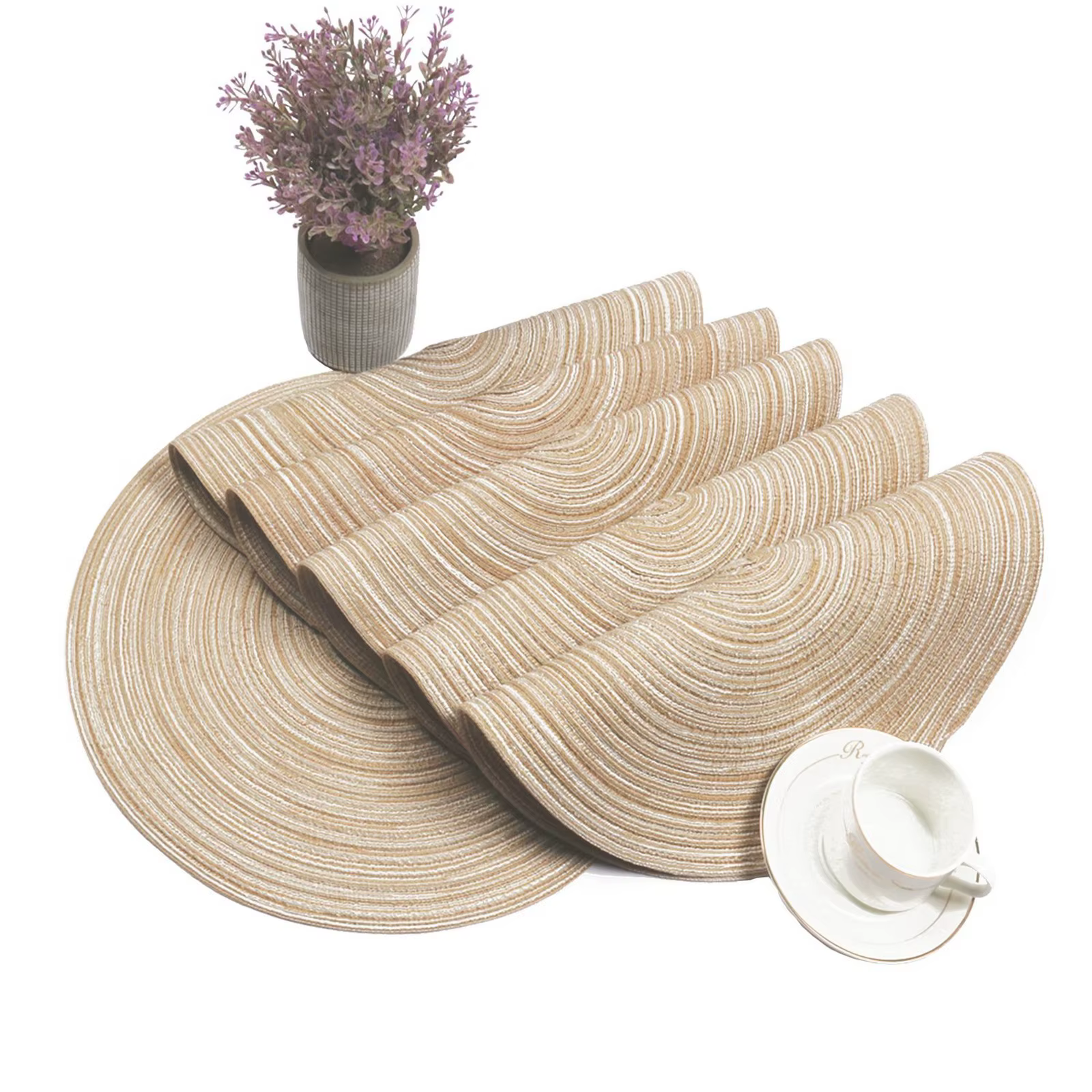 Ensemble de 6 sets de table ronds tressés, lavables, pour table de cuisine, pour fête, barbecue, Noë