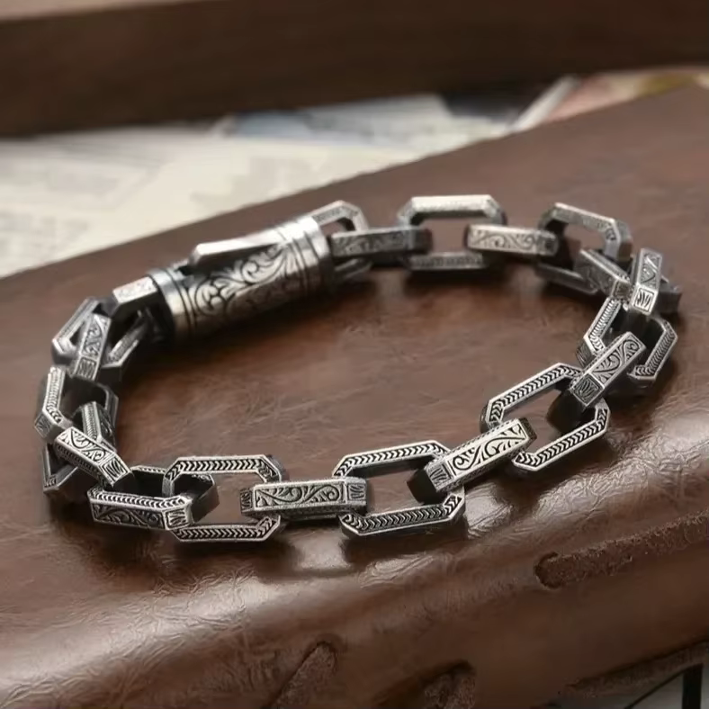 Bracelet couleur argent pour hommes, nouveau motif d'herbe en rotin, Design créatif, personnalisé, r