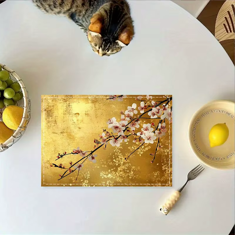 Lot de 1 élégant set de table floral doré de style chinois, idéal pour les réunions de famille, les 