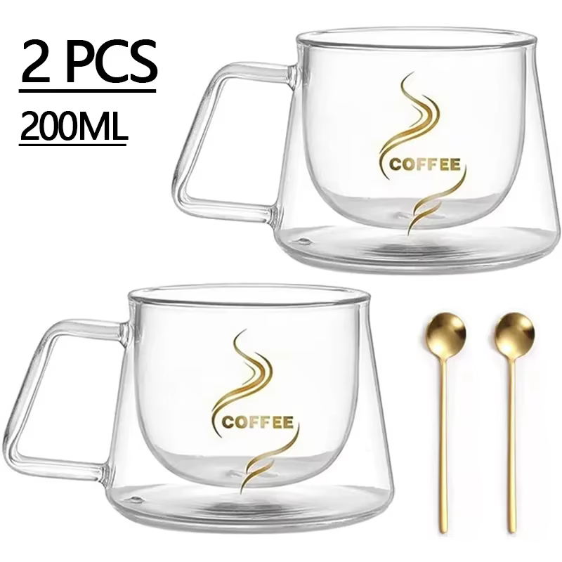 Tasse à café transparente à double paroi avec poignée, verre, lavable au lave-vaisselle, degré de ch