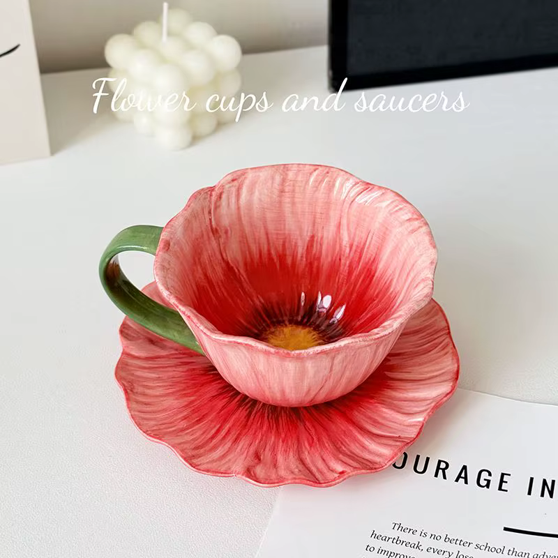 Tasse à café en céramique créative, soucoupe, décoration florale tridimensionnelle, tasse à café Lat