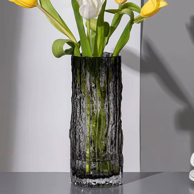Vase en verre transparent pour décoration de table à manger, vase à fleurs glacier, bouteille de fle