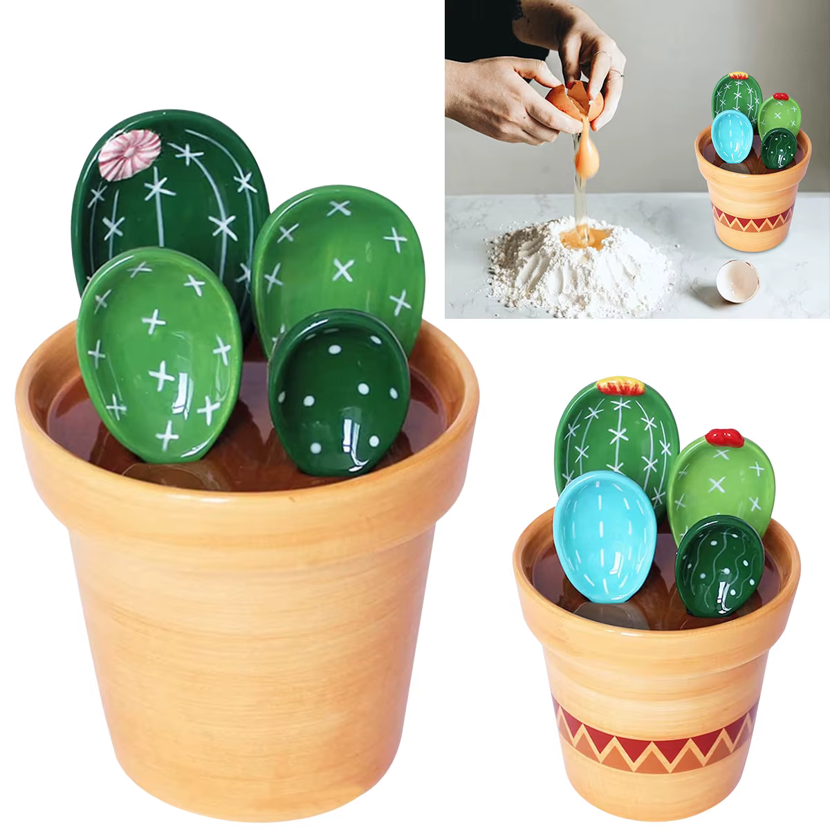 Ensemble de cuillères à mesurer en porcelaine avec base, forme quantique mignonne, cuillère à soupe 