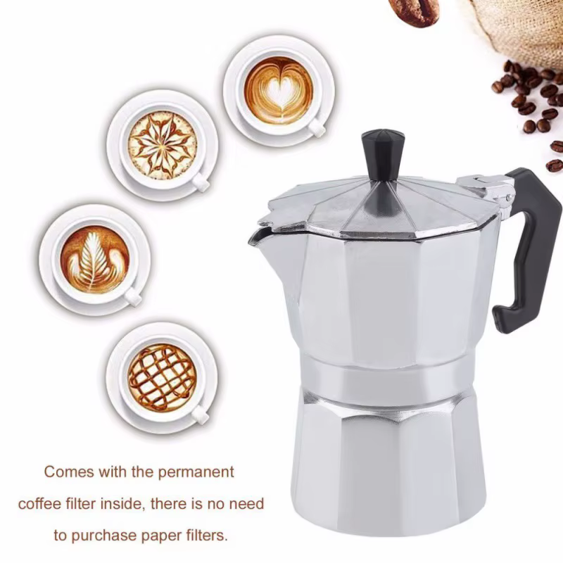 Machine à café en aluminium, Pot à moka, cafetière octogonale en aluminium