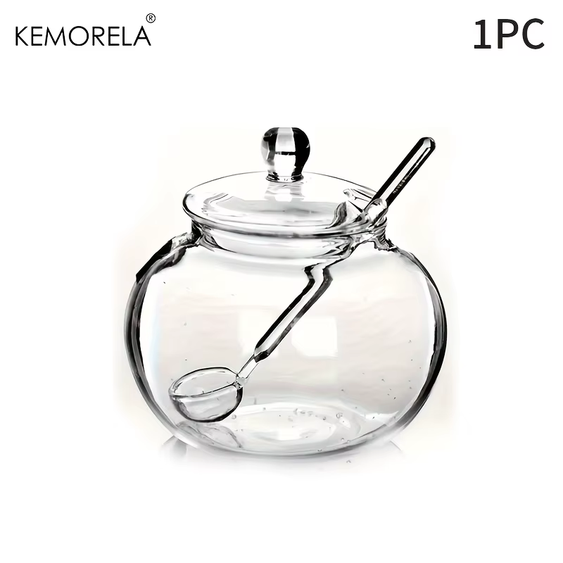 1/2PCS 250ML Sucrier en verre transparent avec cuillère et couvercle arrondi - Cuillère intégrée pou