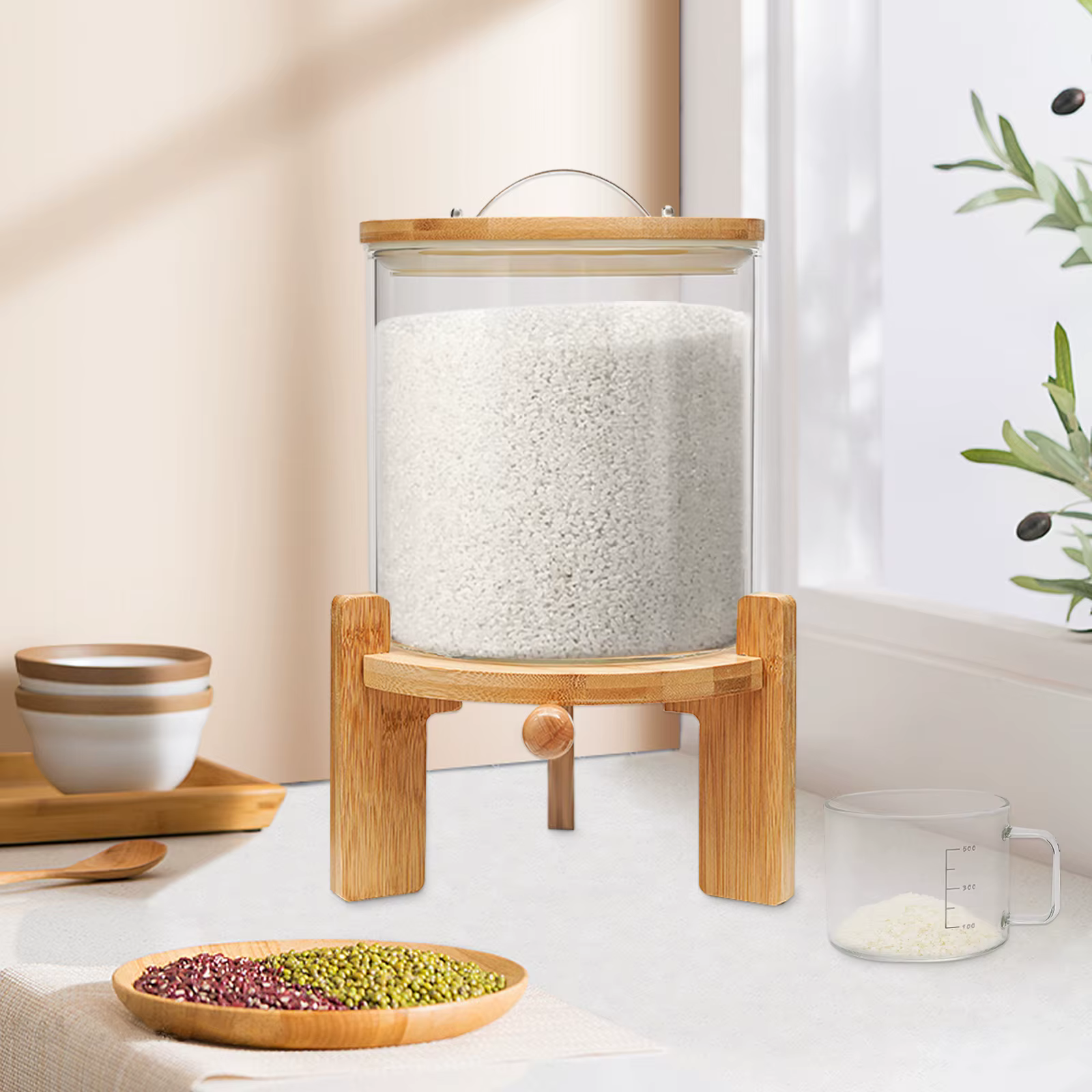 Récipient hermétique de stockage des aliments avec couvercle, kit de distributeur de maïs, haricots,