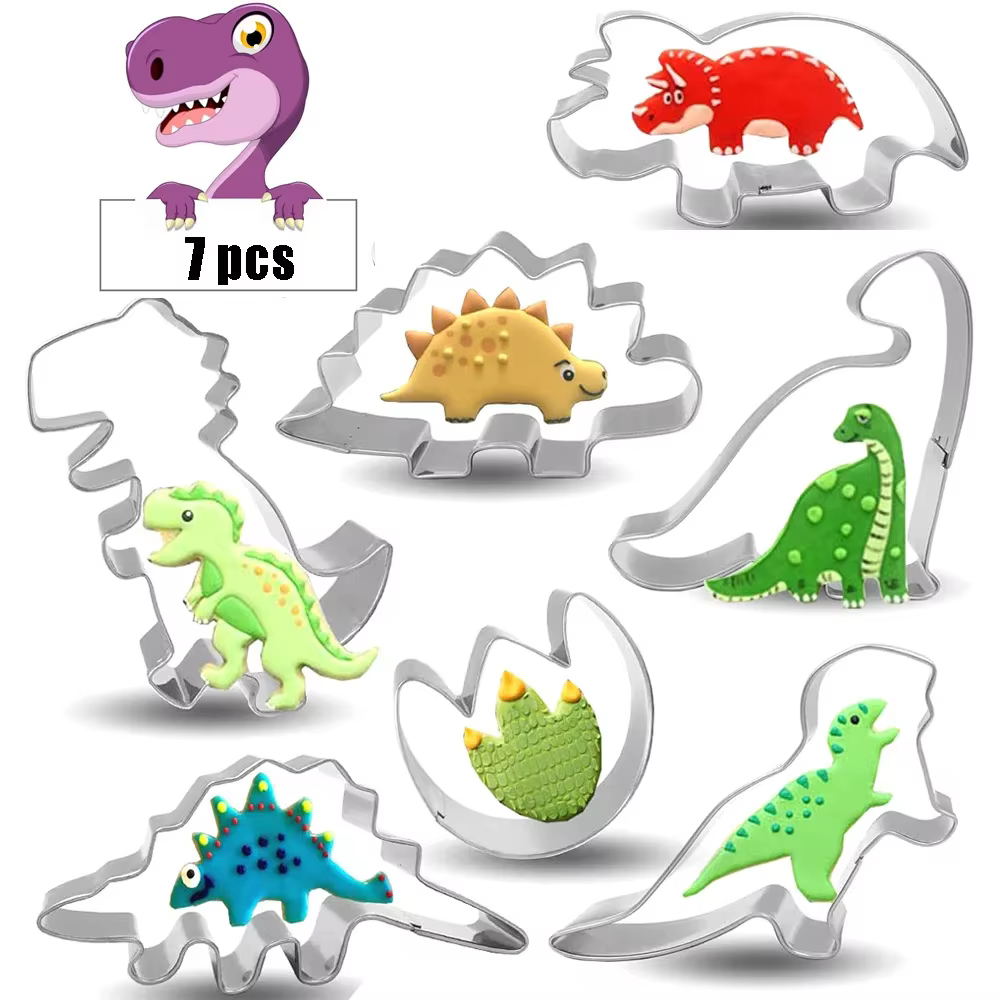 Emporte-pièce dinosaure Dino en acier inoxydable, dessins alimentaires, cuisson pour enfants, fourni