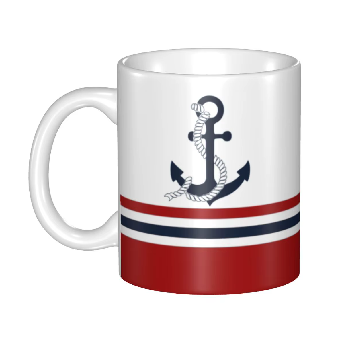 Tasse en céramique avec ancres bleues nautiques, bricolage, tasse à café de marin de voile personnal
