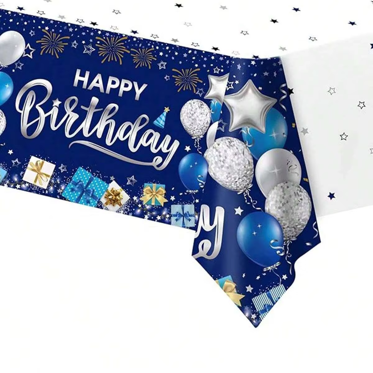 Nappe d'anniversaire bleu marine, une nappe rectangulaire en plastique jetable adaptée aux fêtes d'a
