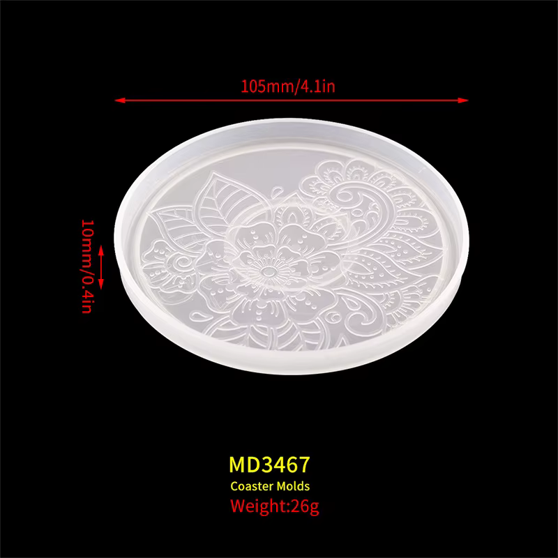 Moule rond en Silicone pour dessous de verre à fleurs, résine époxy, cristal, plâtre, béton, bricola