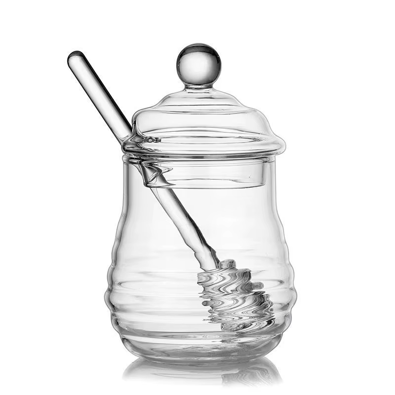 Réservoir en verre nid d'abeille, outils de cuisine, conteneur de stockage de miel avec trempette et
