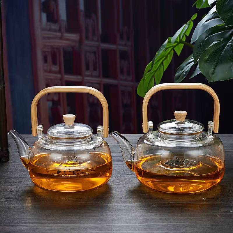 Théière transparente en verre Borosilicate de 1000/1200ml, pour cérémonie du thé chinois, avec filtr