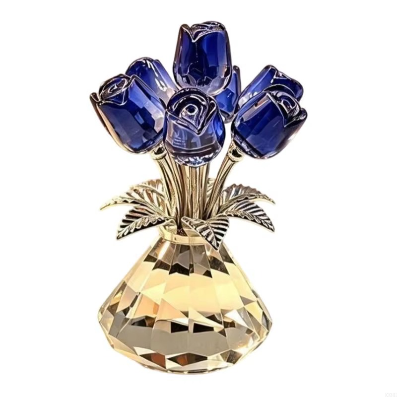 Figurines roses en colorées, cadeau fleur Rose pour maman, grand-mère, Figurines fleurs en verre,