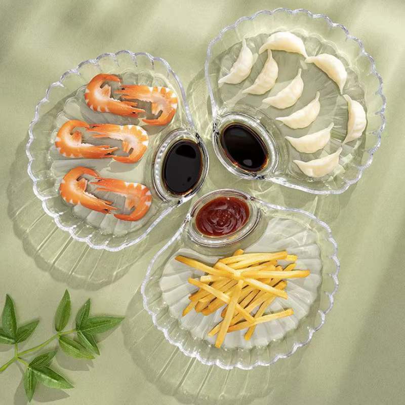 Assiette transparente en forme de coquille, de qualité alimentaire, pour la sauce aux raviolis, plat